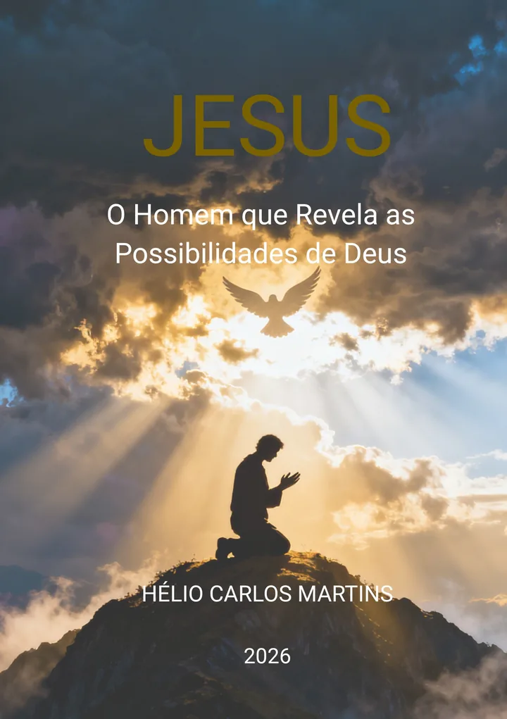 Capa de Jesus: um homem ajoelhado numa montanha sob raios de luz